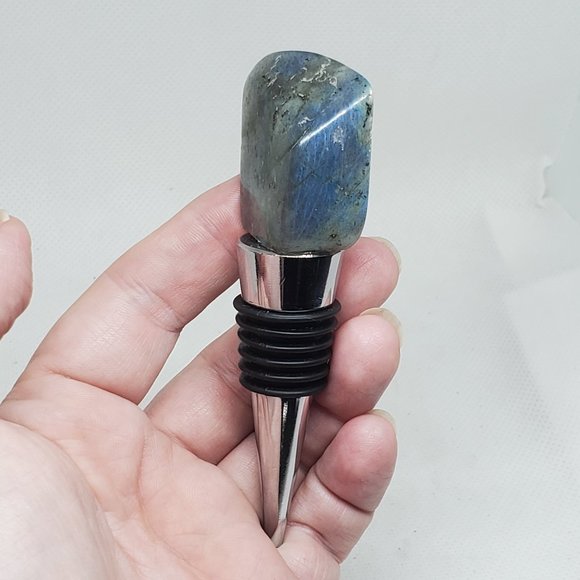 Labradorite Wine Stopper Metal Tumbled Stone - Picture 1 of 4
